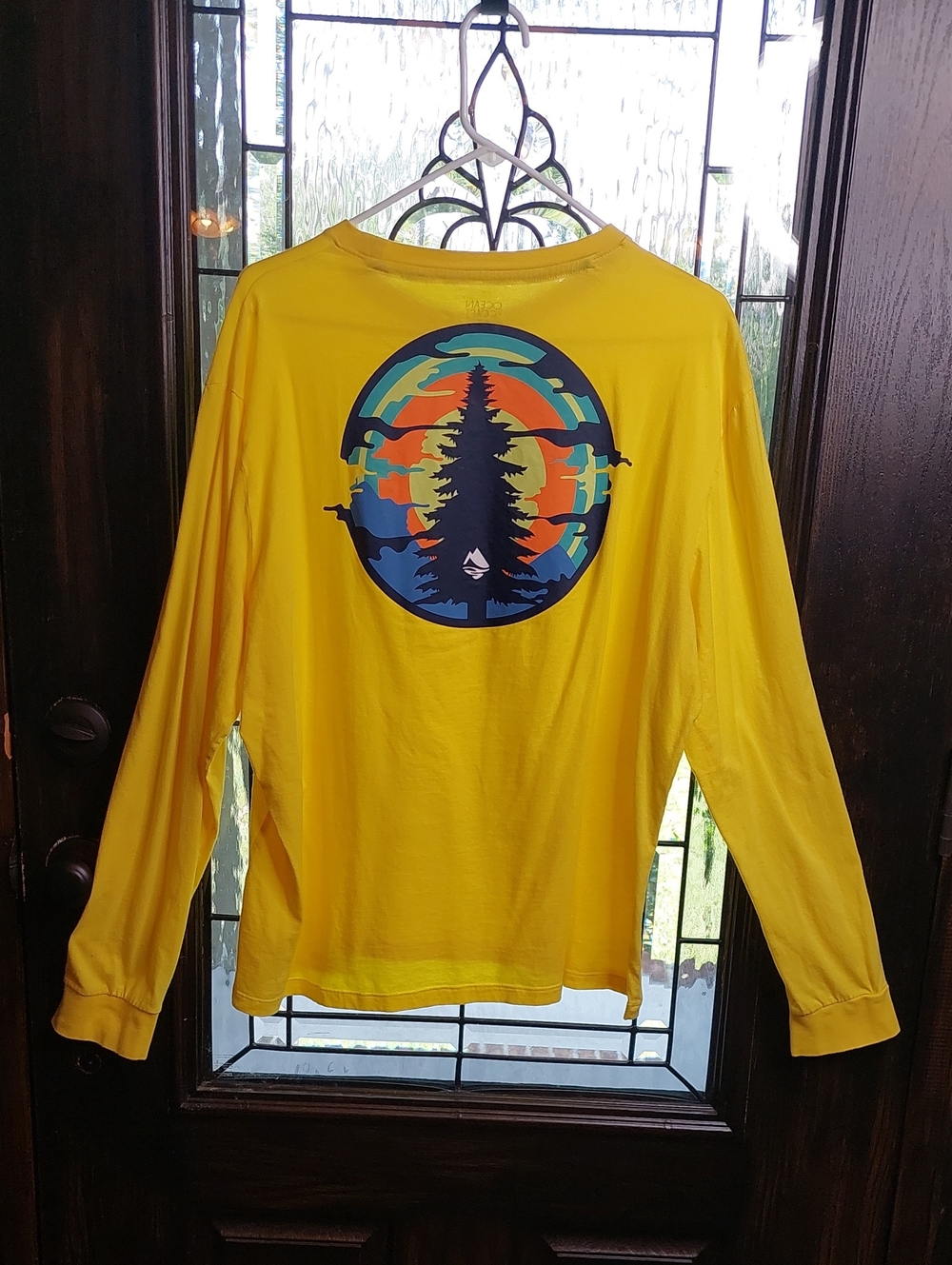 Yellow Long Sleeve Tee with Colorful Tree Graphic